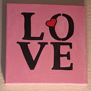 Hand Painted Pink LOVE Canvas Wall Art Romantic Heart Decor Gift Idea